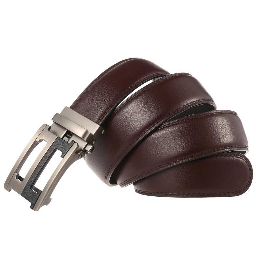 Bälten ZGXSQD Fullkorn Lädermärke Mens Belt Högkvalitativ äkta läder Luxury Mens Belt Metal Automatic Buckle Y240507
