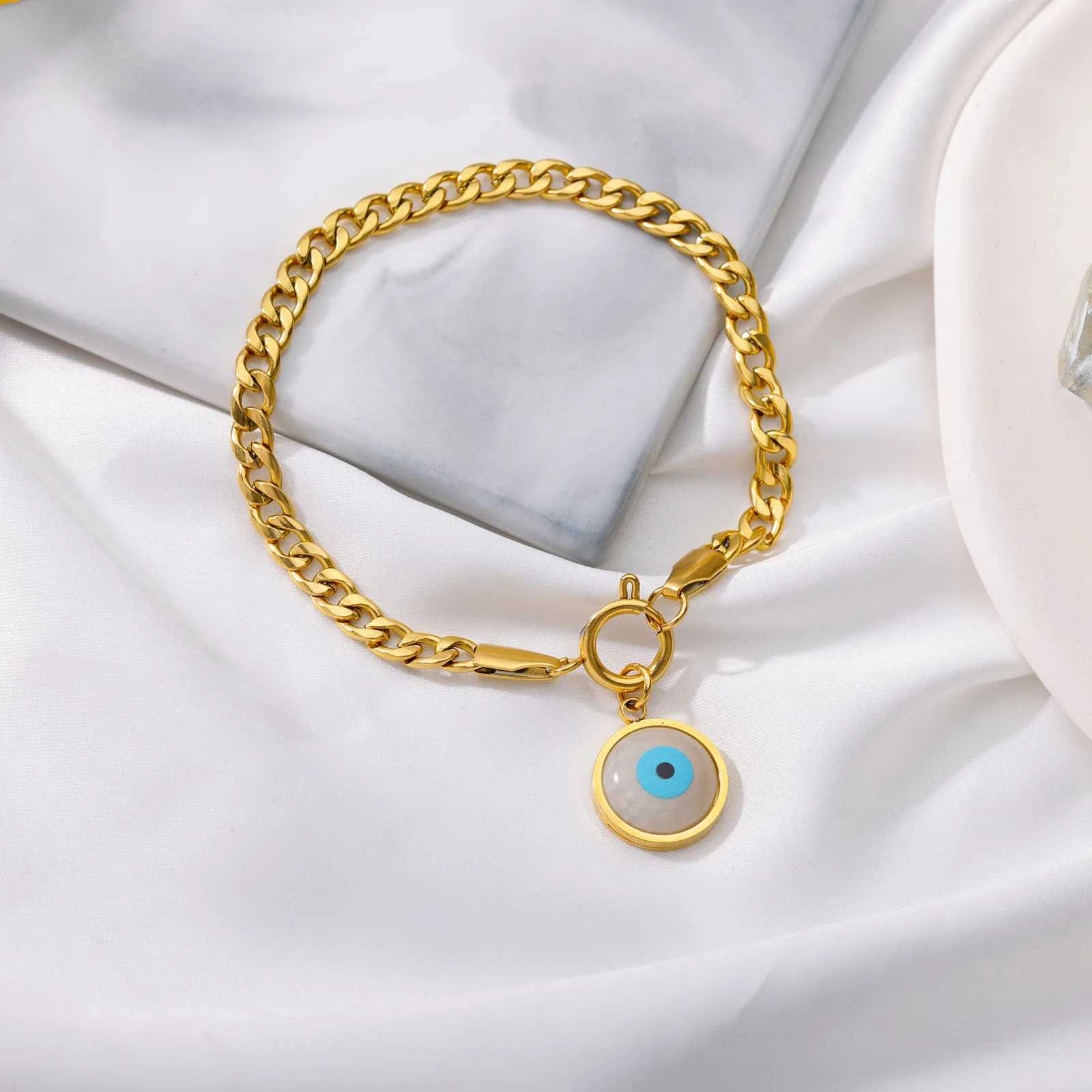 Pulseira de zircão de pulseiras de olho turco para mulheres aço inoxidável azuis más olhos Lucky casal charme bracelete geométrica Jóias Presente 2022