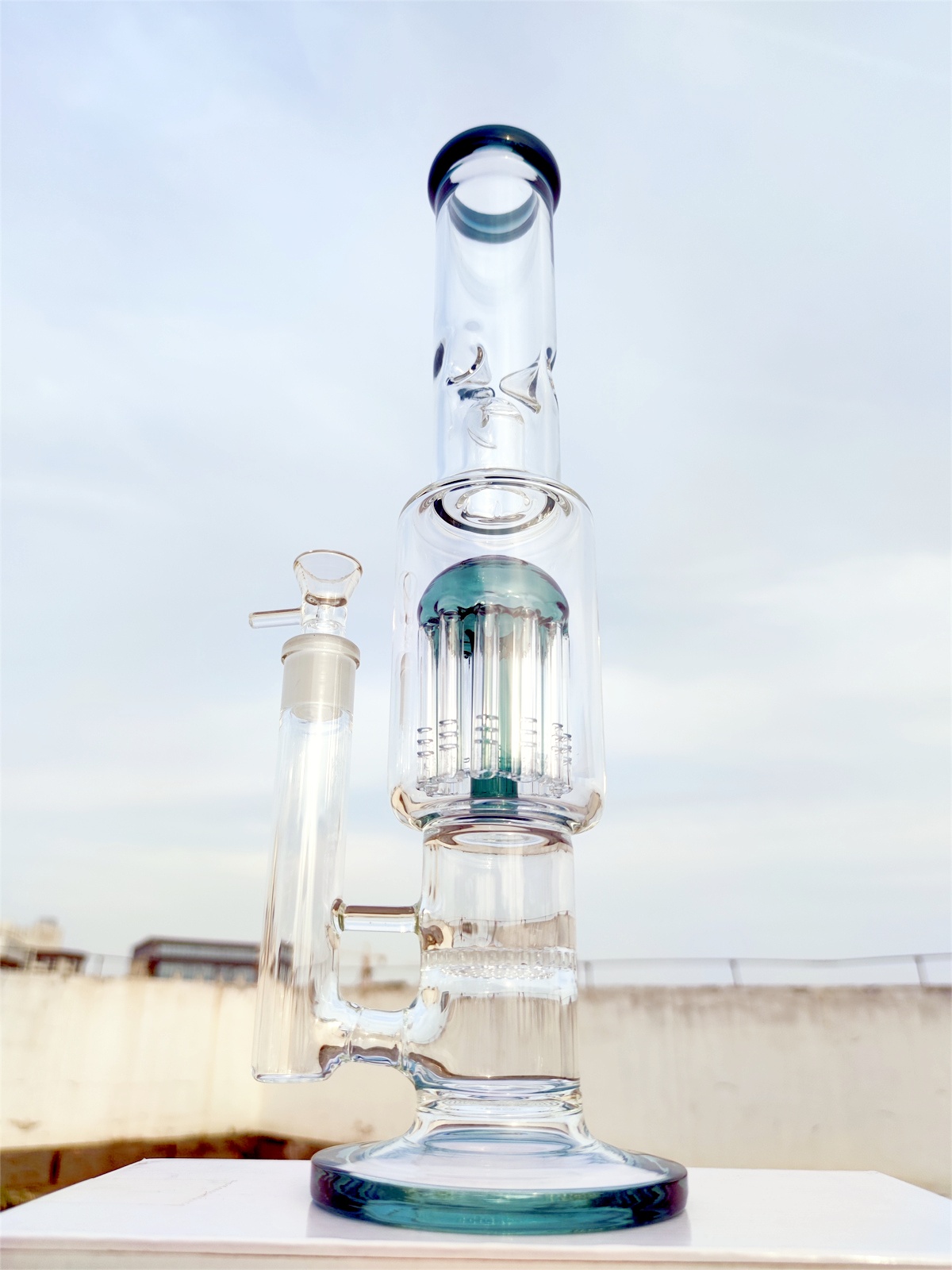 16 Inch Heady Glass Bong 9MM Thickness Heavy Clear Teal Ice Catcher Jellyfish Filter Hookah Glass Bong Dab Rig Recycler Water Bongs 14mm US Warehouse