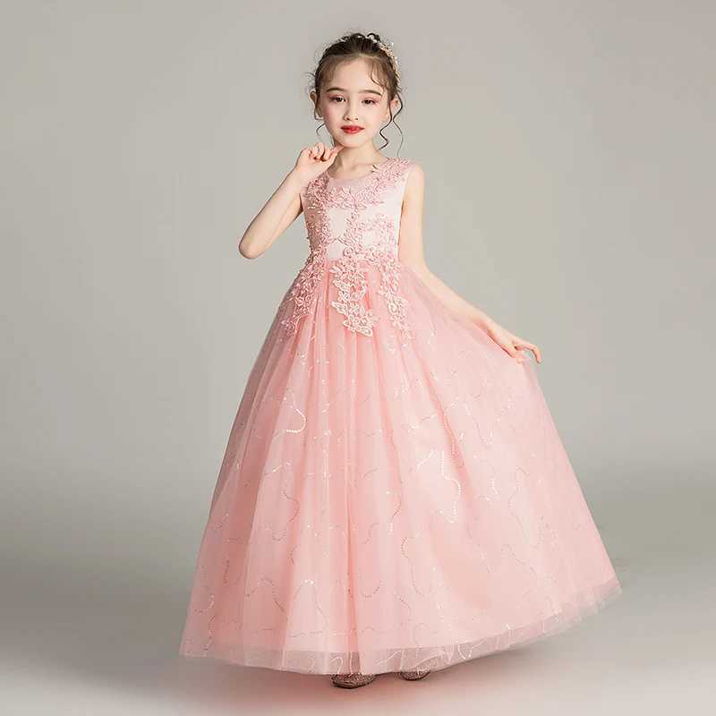 Sukienki dla dziewczyn BX683 Dziecięce długa suknia ślubna Puszysta Księżniczka 3-15 lat kostium Balll240508