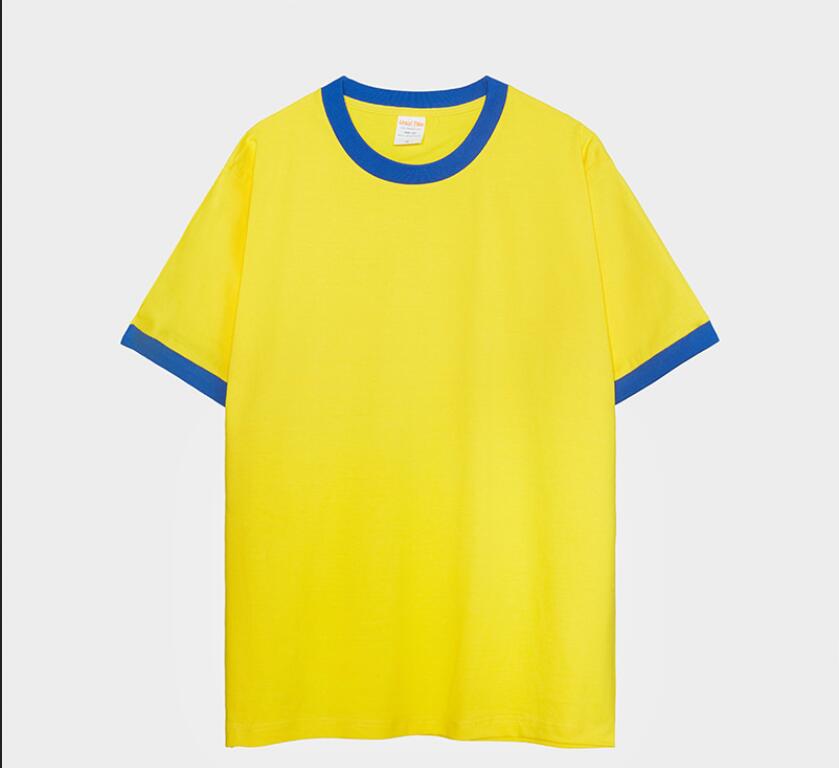 Camiseta de manga corta de color de algodón puro de peso puro de peso pesado con logotipo impreso y borde de borde, uniforme de trabajo, uniforme de clase, camisa cultural DIY