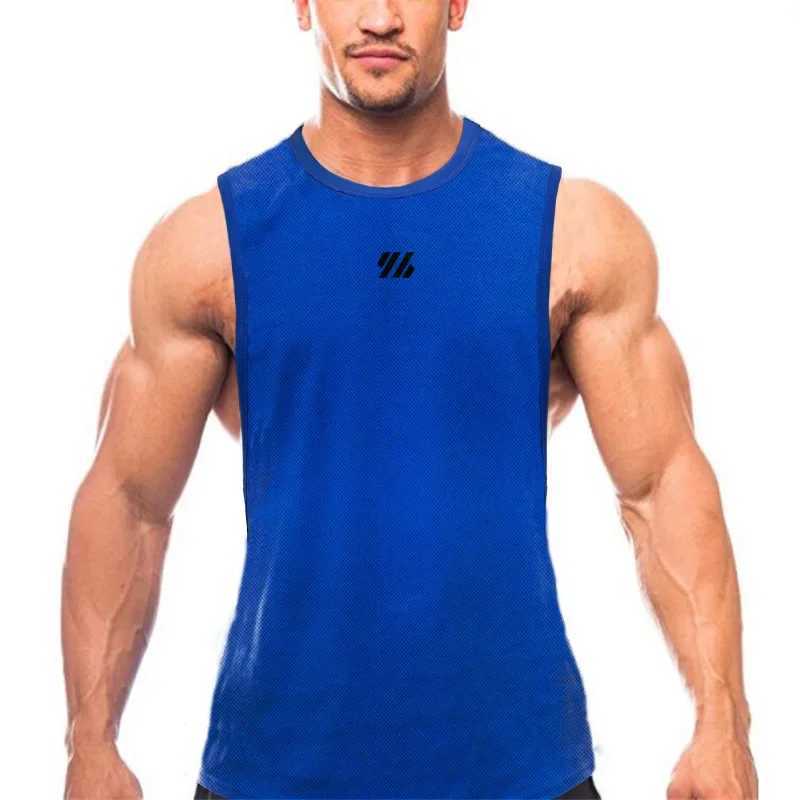 Men's Tank Tops Muscle Guys Summer Fashion Mesh Quick Dry Vest Mens Gym Clothing Bodybuilding Fitness Tank Top Slveless Shirt Workout Singlets Y240507