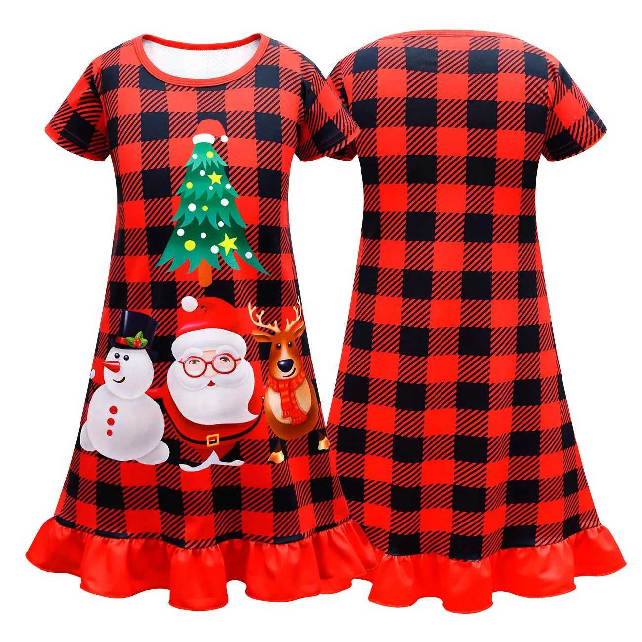 Pyjama's nieuwe kerstmeisje kinderen kleding Kerstman Claus Girl Familie Kleding Holiday Rode Kleding Kerstmis Summer Fashion 2-14 jaarl2405