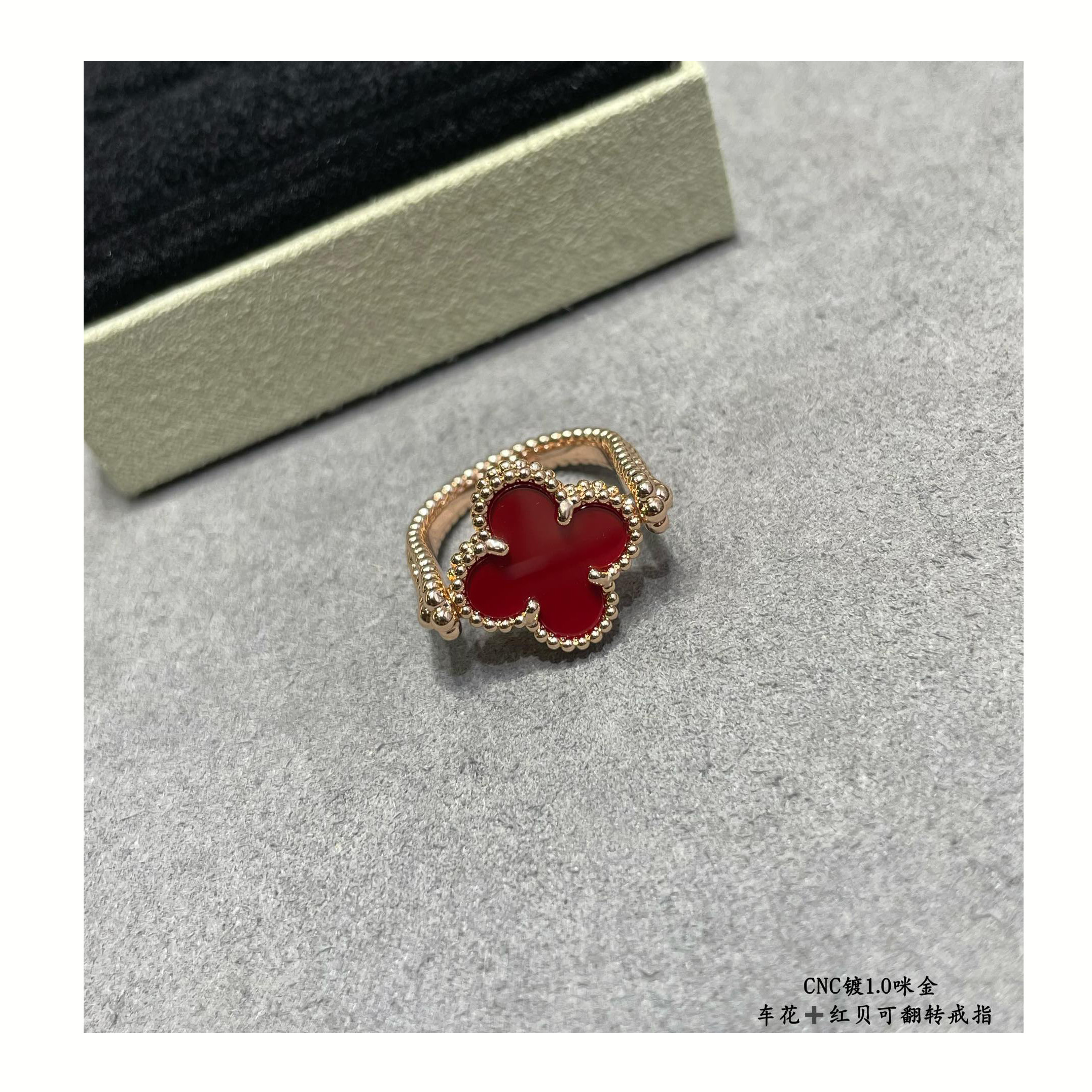 Vintage Cluster Rings Van Brand Designer 925 sterling silver 18k Gold Plated Red Four Leaf Clover Charm Ring For Women With Box Party Jewelry Gift