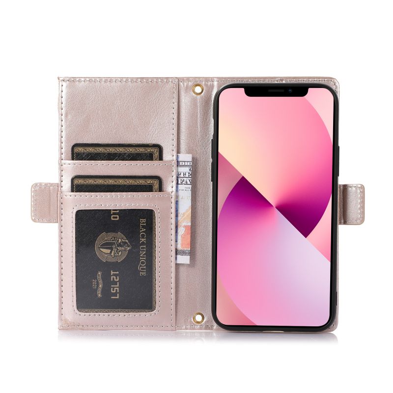 Подходит для iPhone 15 Pro Prohle Case Card Card, Apple 14 13 12 11 Держатель на молнии на молнии, кожаный чехол для телефона