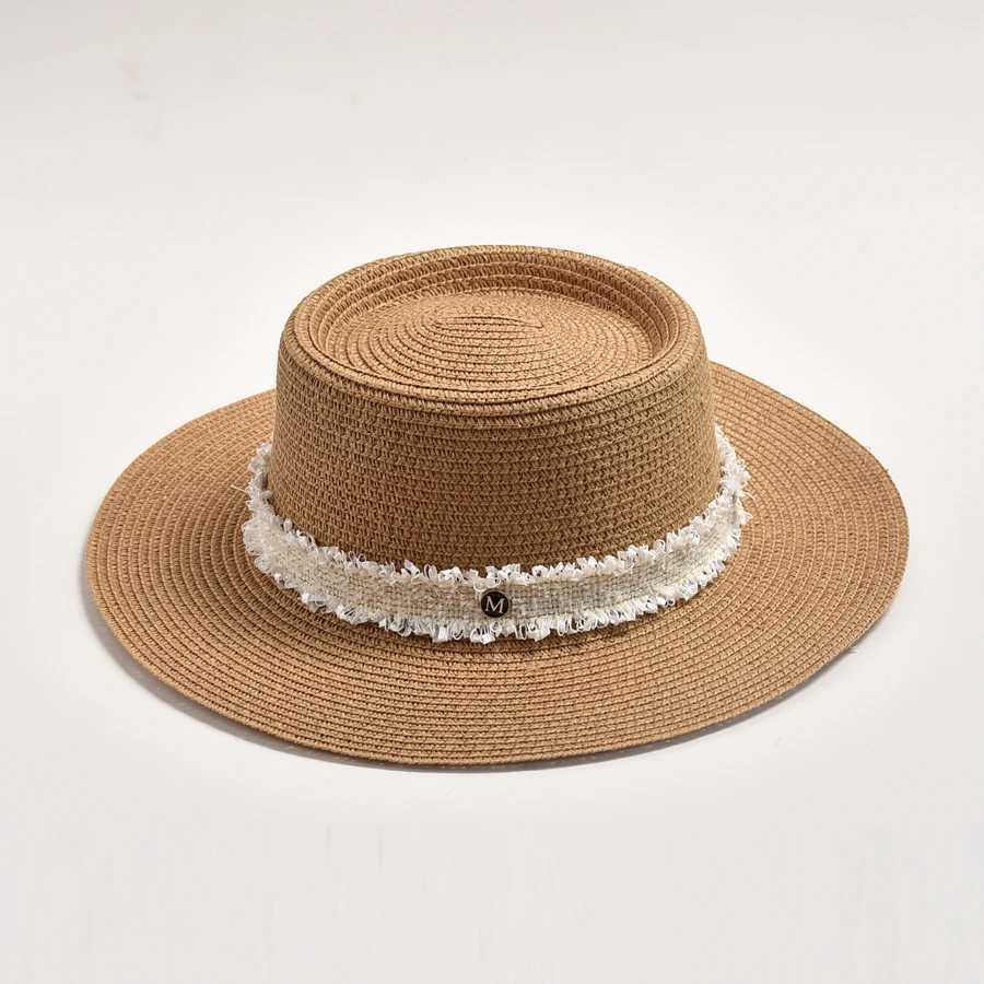 Weitkrempeln Hüte Eimerhüte Neue Hut für Frauen Sommer Strohhalm Sun Hut Ladies Mode Flach Krempfeiertag Beach Hut Chapeau Femme Großhandel T240508