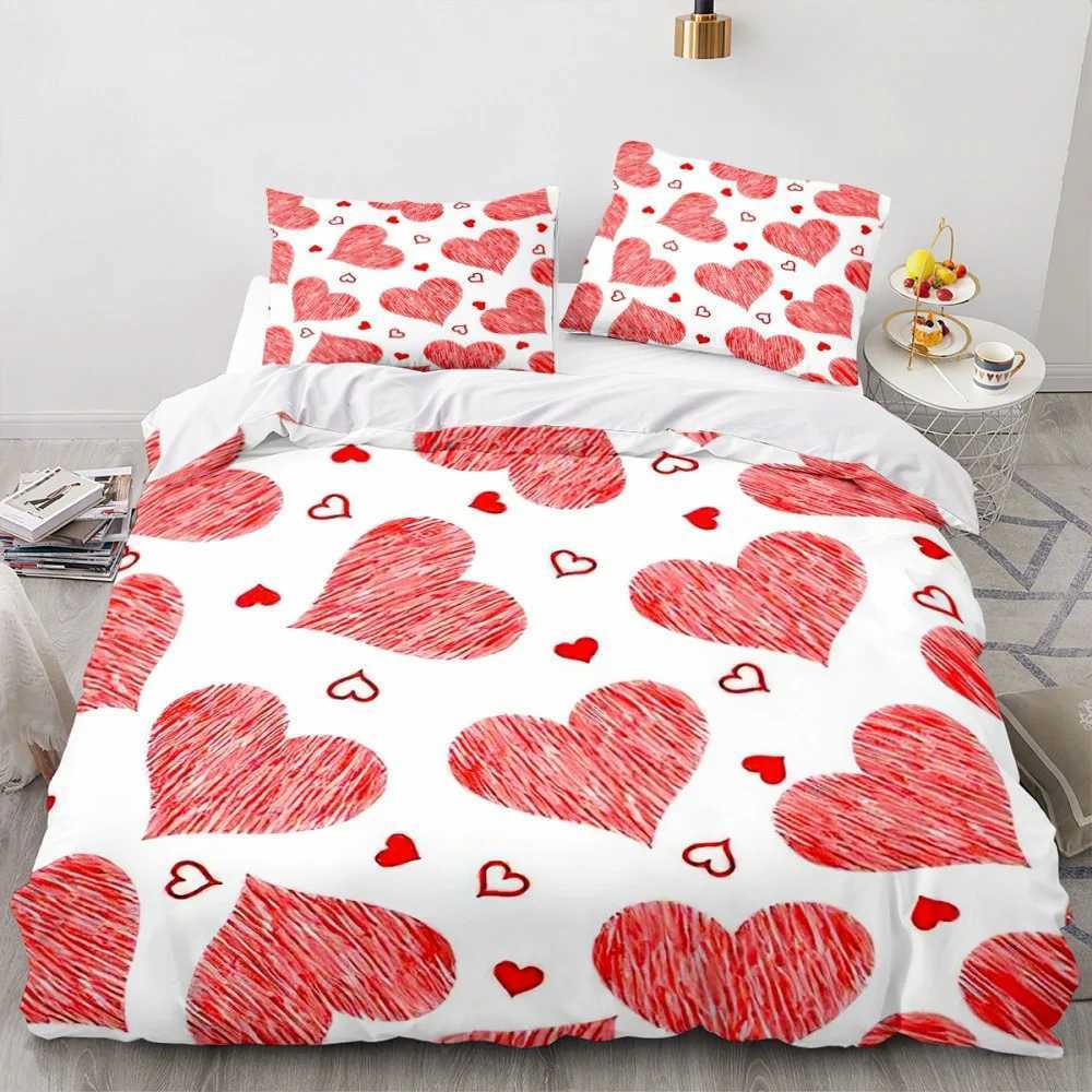 Bedding sets Love Heart Duvet Cover Luxury Romantic Theme For Couple Valentines Day Gifts Microfiber Bedroom Decoration Women Gifts Queen J240507