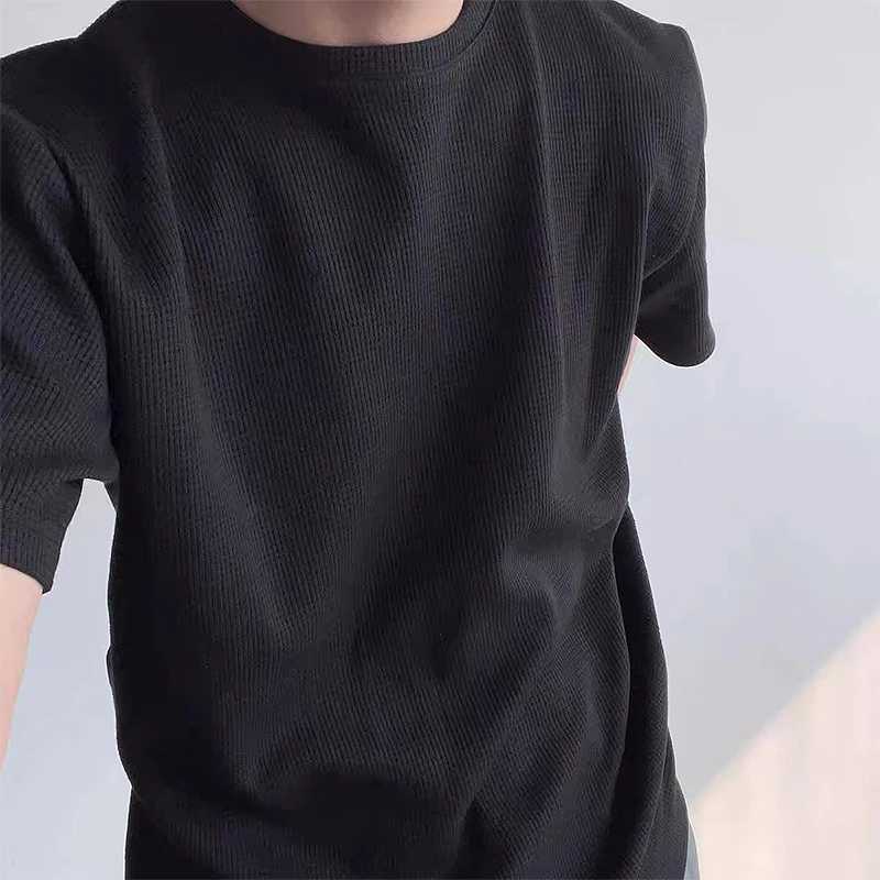 Men's T-Shirts Summer clothing mens Rinent Crew collar bottom shirt solid color thin comfortable island loose day short seven piece T-shirt H240508