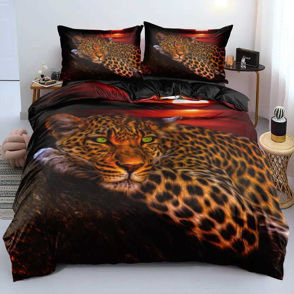 Beddengoed sets luipaard print dekbedovertrek set koningin cheetah beddengoed set geometrisch comfort set African Hunting Animal Dubel Cover Room Decoratie J240507