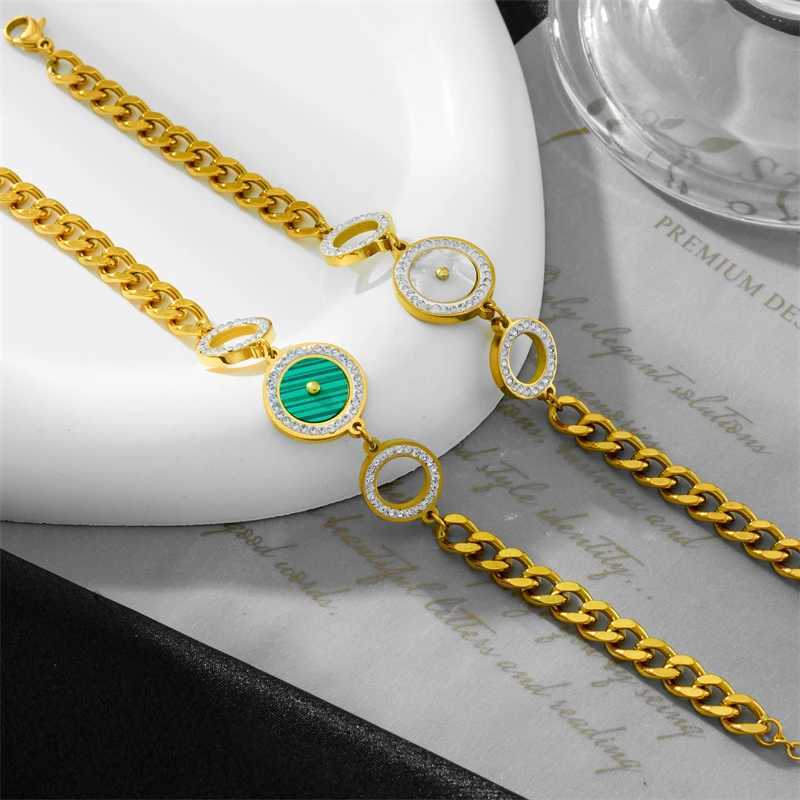 Bracelet 316l en acier inoxydable Nouvelle mode fine bijoux 2 couleurs circulaires de coque naturelle zircon charme bracelets à chaîne épaisses pour les femmes amant