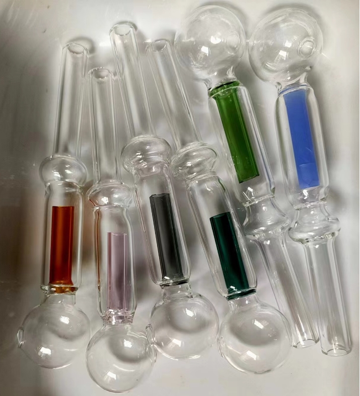 Thick Pyrex Glass Oil Burner Pipes about 5.6 Inches 2mm Thickness with 30mm Big Bowl Colorful Filter Straw Tube for Dab Rigs