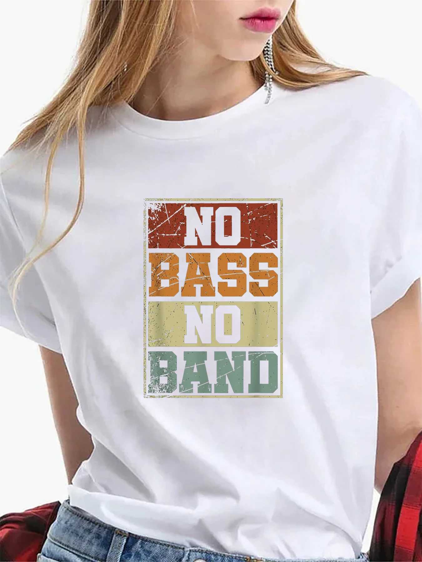 Kadın T-Shirt Kadın Bas Yok Band Bas Oyuncu Baskı T-Shirt Moda Kadın Takımı Kısa Sökülmüş Yuvarlak Boyun T-Shirt Büyük boy Tişört Y240506
