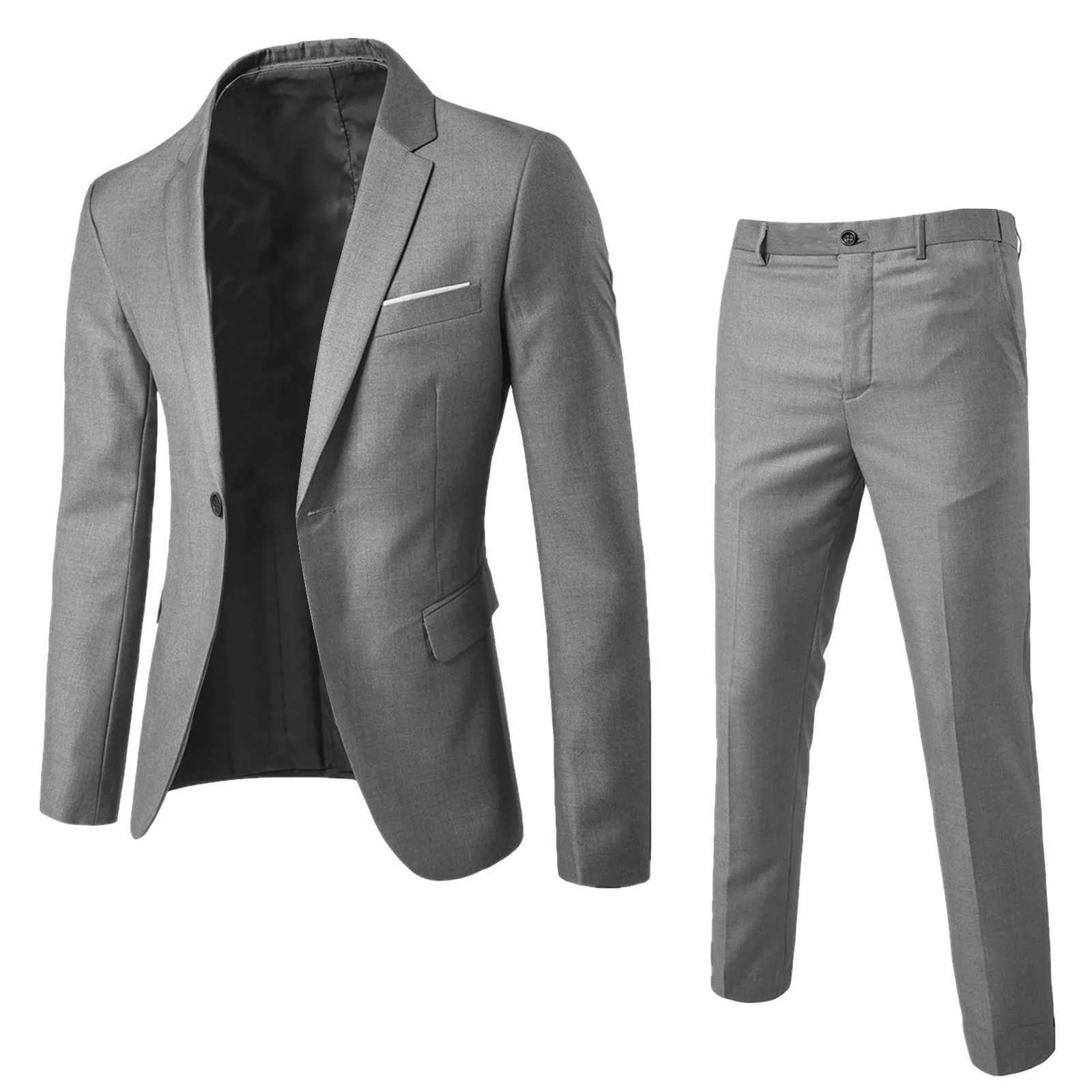 Trajes para hombres Blazers para hombre Mens Classic 2 piezas de chaquetas y pantalones adecuados para fiestas de bodas de negocios Pioneros de manga larga de alta calidad Soft Q240507