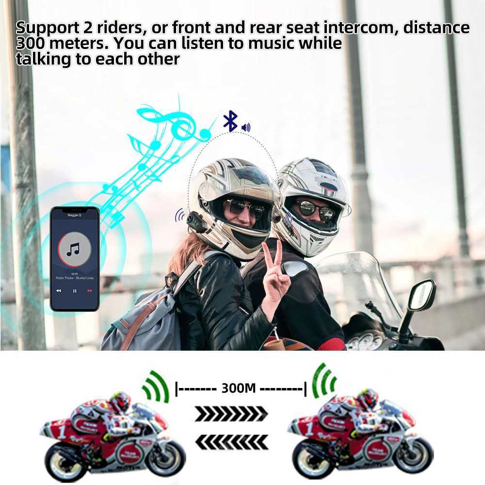 Auricolari cellulare 1/casco da moto 2 ciclisti bluetooth walkie talkies comunicatore moto musica che condivide il capo controllo vocale J240508