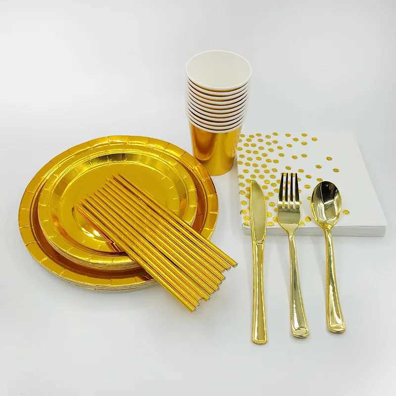 Dostępne naczynie diety do jednorazowego użytku dla dorosłych i dzieci przyjęcia urodzinowe Straw Storeczki stojak na pulpit Zestaw Gold Q2405071