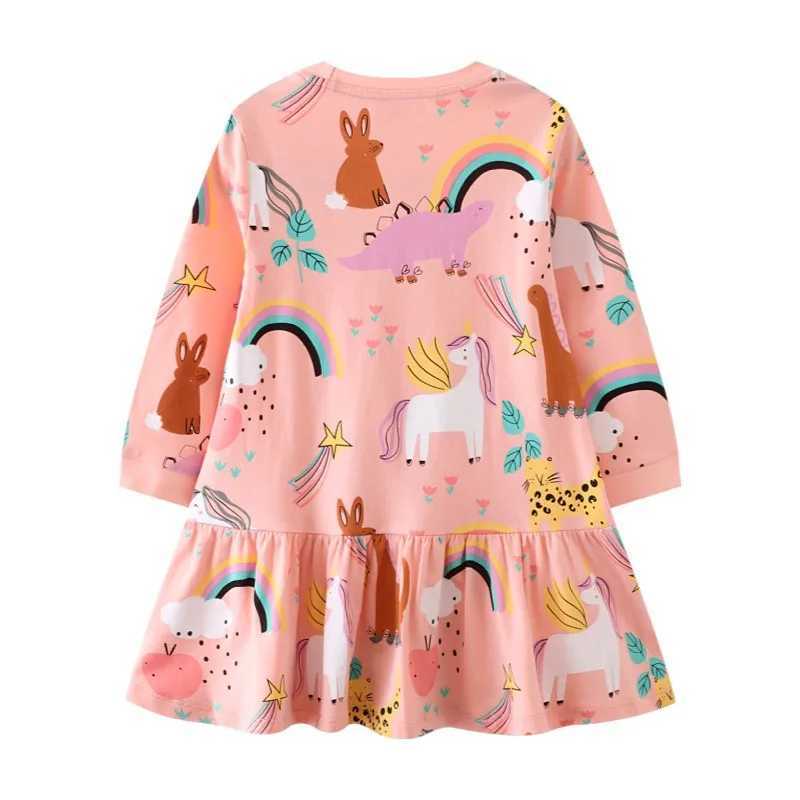 Sukienki dziewczynki skaczące mierniki Nowe dinozaury Dindryki Drukuj suknie urodzinowe z długim rękawem dla dzieci dziewczęta odzież jesienna wiosna