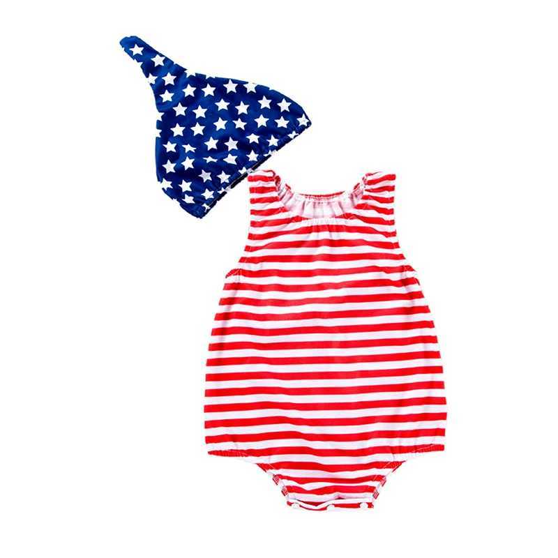 Rompers 4 juillet Baby Rompers Budge Boys Boys Stripe Crew Cou Nou Sans manches Bodys Constitution d'été avec plaquette d'impression étoilée H240508