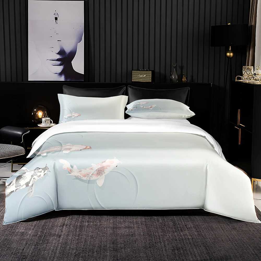 Set di biancheria da letto bianco elegante set di biancheria da letto machino di lusso machine coperta trapunta di qualità camera da letto e cuscino J240507