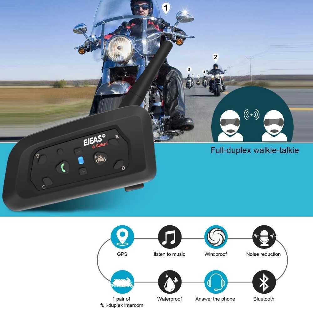 Écouteurs de téléphones portables Ejeas V6 Pro Bluetooth Motorcycle Casque Interphone Head With 1200M BT Interphone peut accueillir 6 coureurs imperméables J0508