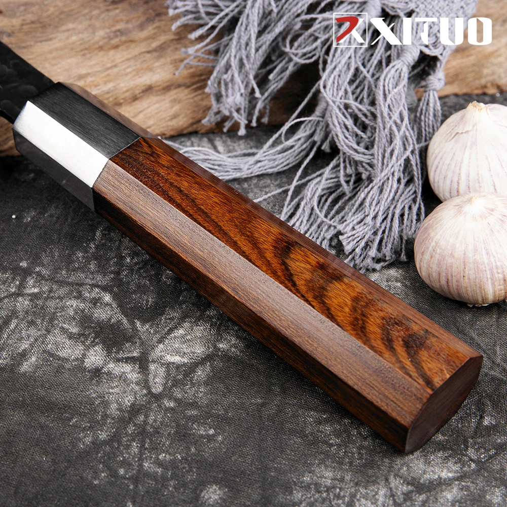 Japanese Santoku Knife 7 Inch High Carbon Steel Hand Forged Knife Kitchen Chef Knife Chopping Knife with Octagonal Handle