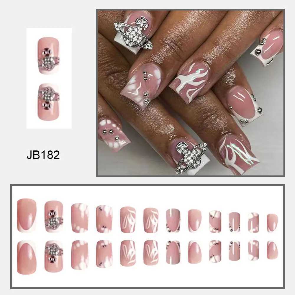 Faux Nails Glitter Hingestone Decor Faux Nail Patch Flamme Flame Design Falle Nail Couvercle Full Presse portable sur les ongles Conseils pour filles T240507