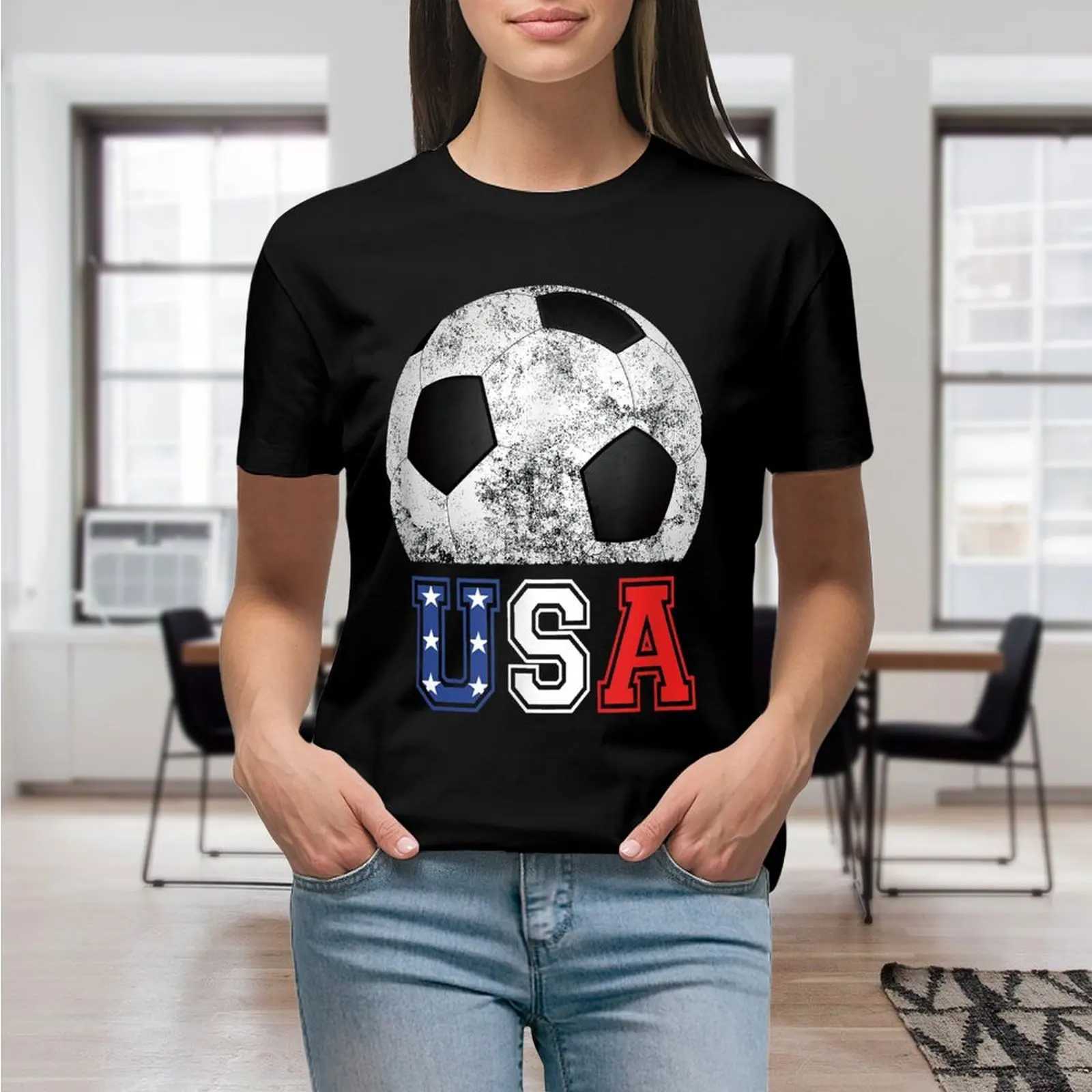 Women's T-Shirt Soccer USA Football Soccer Ball I Love Soccer T Shirt Graphic Shirt Casual Short Slved Female T T-Shirt Size S-4XL Y240506