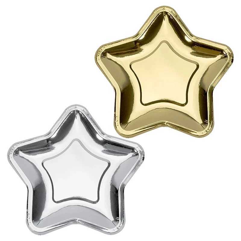 أدوات مائدة مدينات يمكن التخلص منها Pentagram Cardboard Gold and Silver Distablible برنامج سطح المكتب للاستحمام الأطفال أعياد الميلاد حفلات الزفاف Q2405071