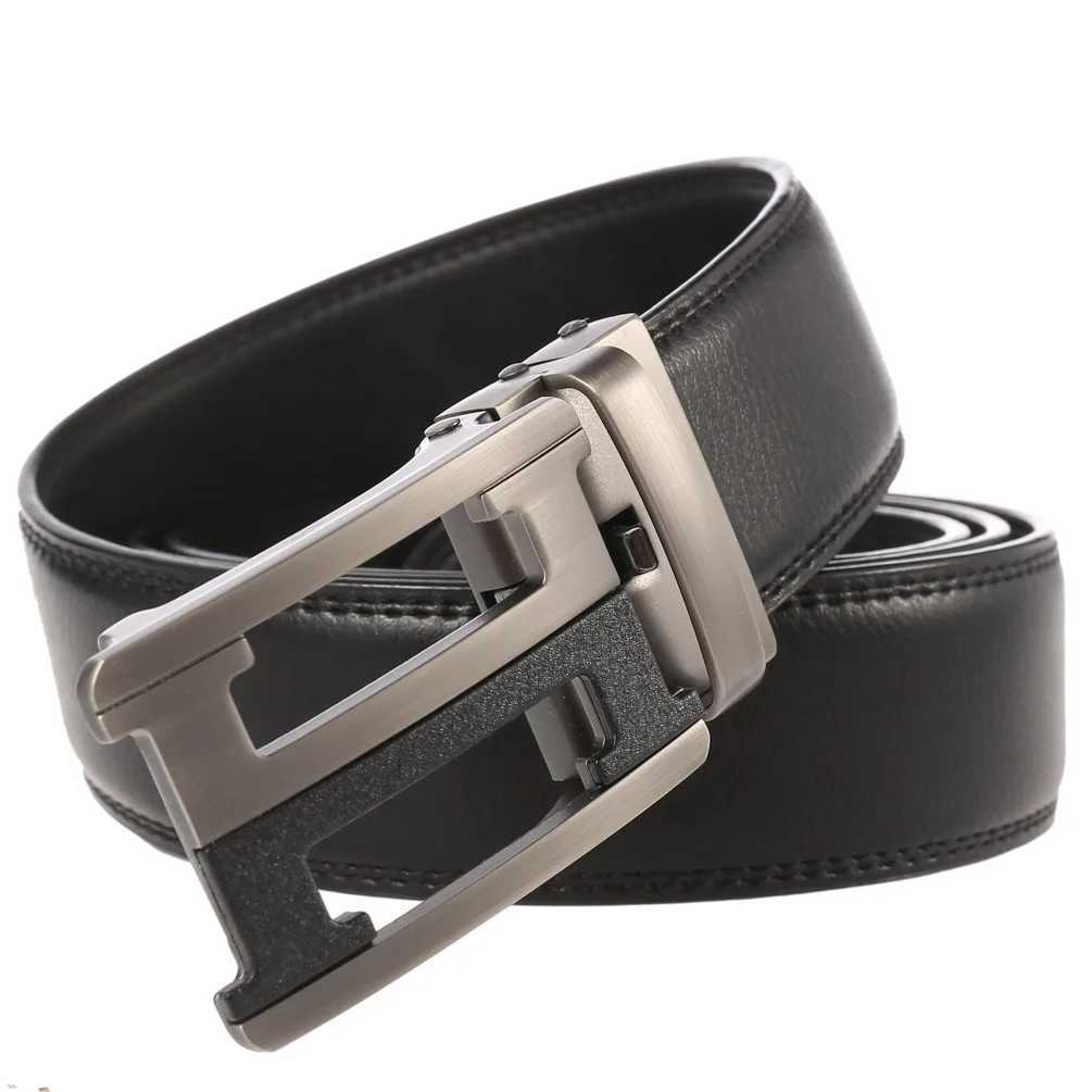 Bälten ZGXSQD Fullkorn Lädermärke Mens Belt Högkvalitativ äkta läder Luxury Mens Belt Metal Automatic Buckle Y240507