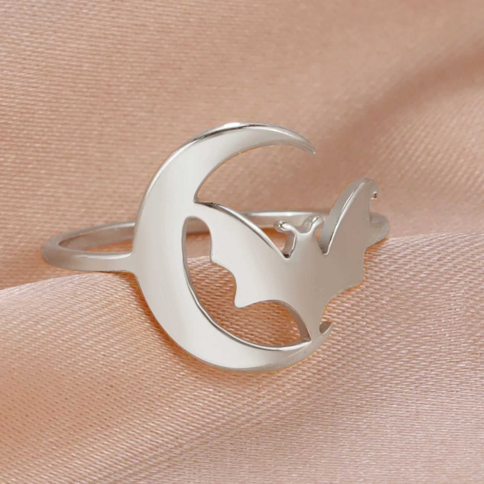 Wedding Rings Skyrim Punk Gothic Moon Bat Ring roestvrij staal vrouwen vingerringen hiphop dieren sieraden cadeau cosplay Halloween accessoires