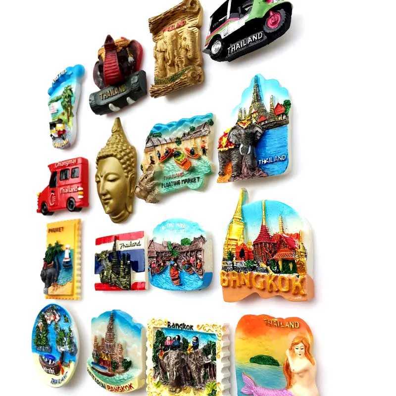 FRIDGE MAGNETEN Creatieve koelkastmagneet Souvenir Thailand 3D -stickers Bangkok Phuket -magneten voor de koelkasthars Crafts Decor