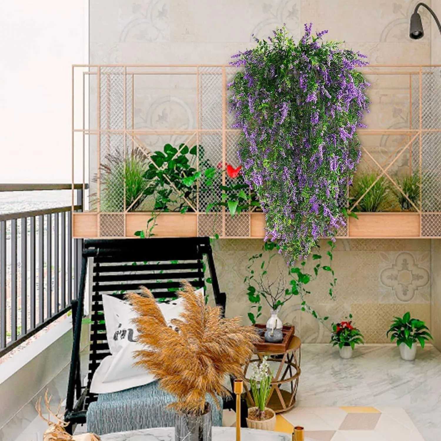 Decoratieve bloemen kransen kunstmatige hangende bloemen nep Vine slingers planten voor huis buiten bruiloft tuinwand muur hangende manden tuindecor