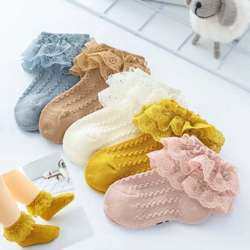 Skarpetki dla dzieci Baby Girl Socks Oddychane bawełniane koronkowe marszczące księżniczka Skarpetki Dzieci Krótki skarpetki dziewczyny dla dzieci