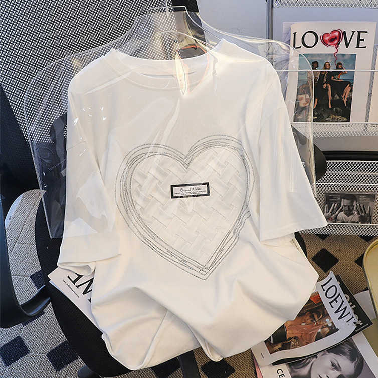 200 g de algodón puro coreano Corea pesada Taladro caliente Versión grande para mujer camiseta de manga corta verano