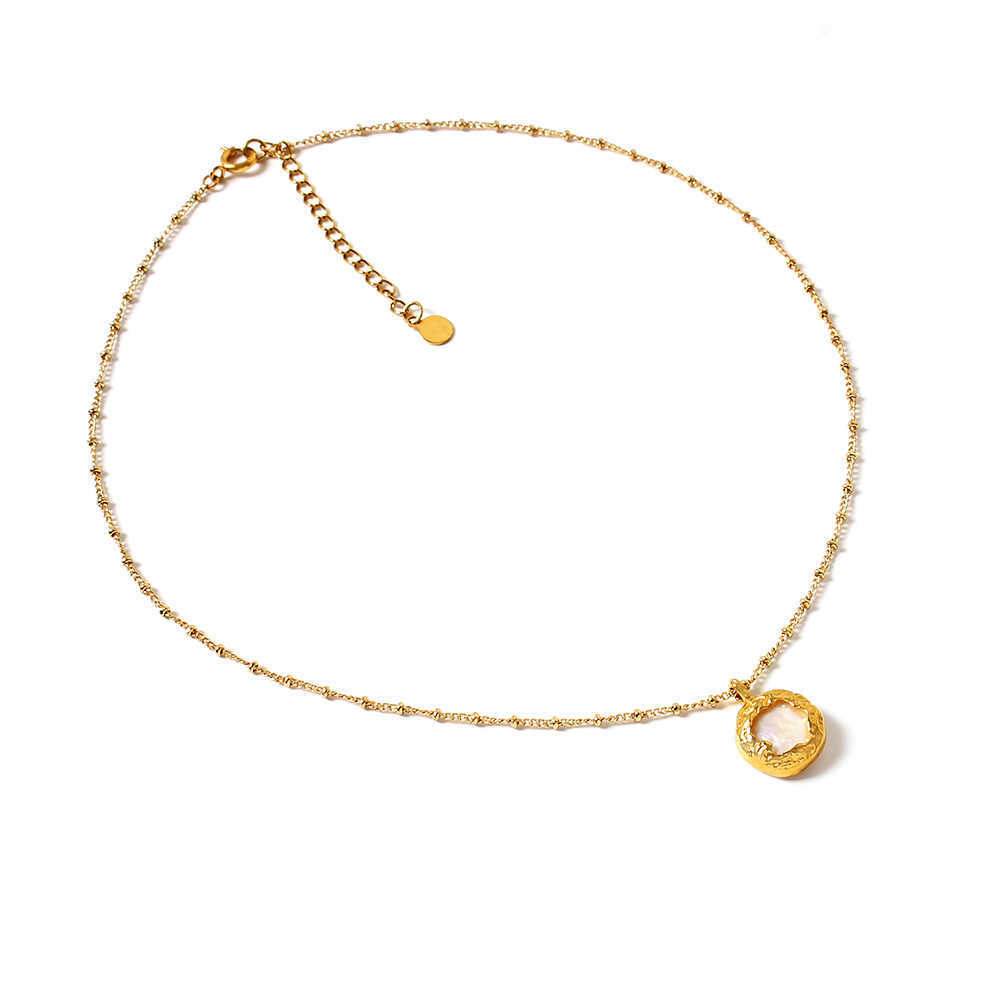 Colar feminino feminino simples colar de pérolas barroca versátil cobre banhado a ouro verdadeira tendência de ouro incrustado em cadeia de colarinho de pérolas