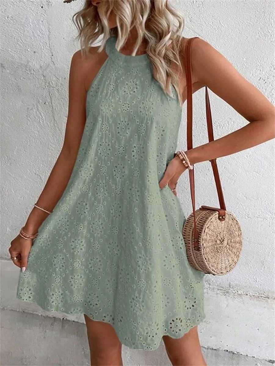 Grundläggande casual klänningar kvinnor mini klänning sommar avslappnad o nacke slangess a-line chic klänningar kvinnlig mode semester strand fest lösa klänningar vestidos t240505