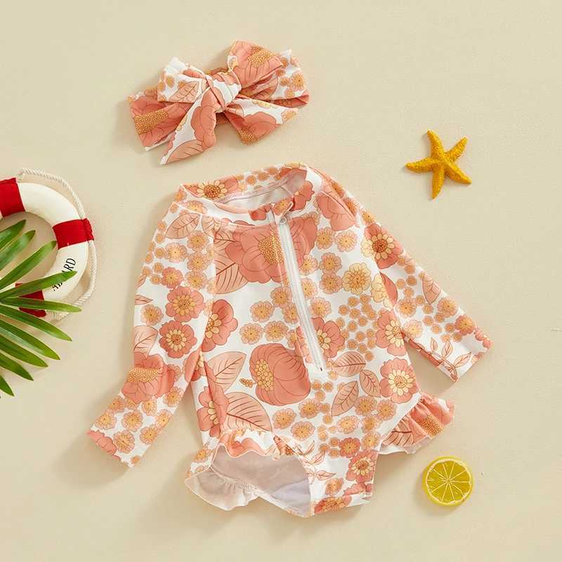 Pennellati da bagno bambina un po 'da bagno bambini a maniche lunghe estate costumi da bagno e fascia la fascia da bagno il bagno da bagno da bagno H240508