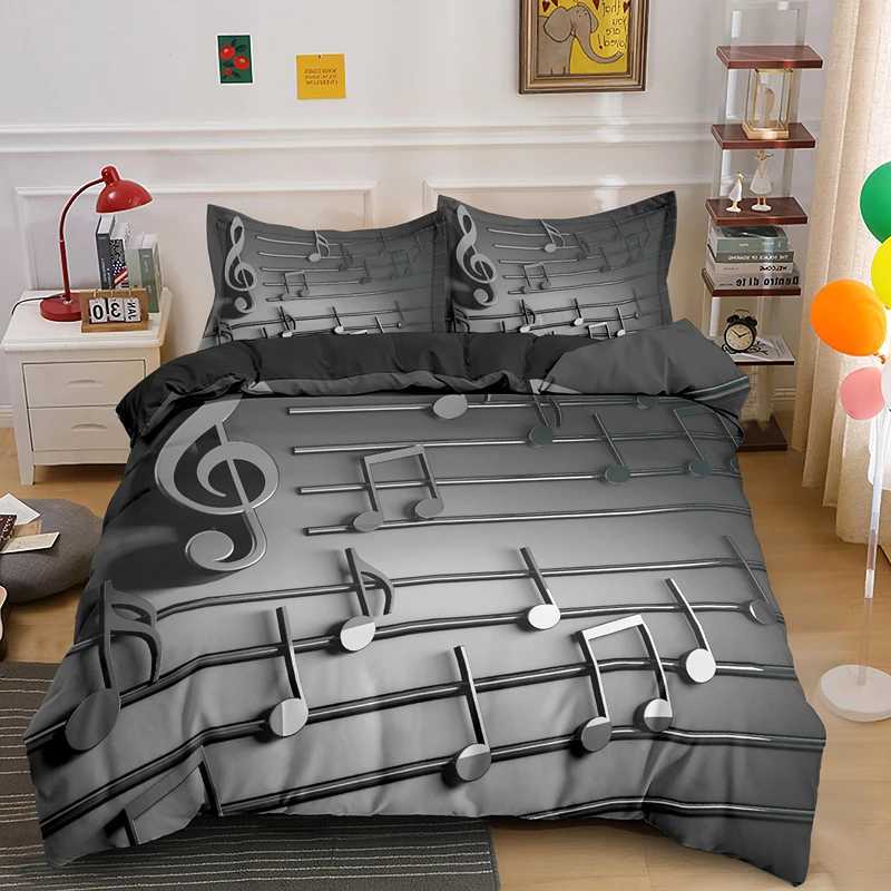 Conjuntos de cama Conjunto de roupas de cama musical Tema musical Capa King/Queen Size com travesseiro da moda Psicodélica Soft Duvet Capa J0507