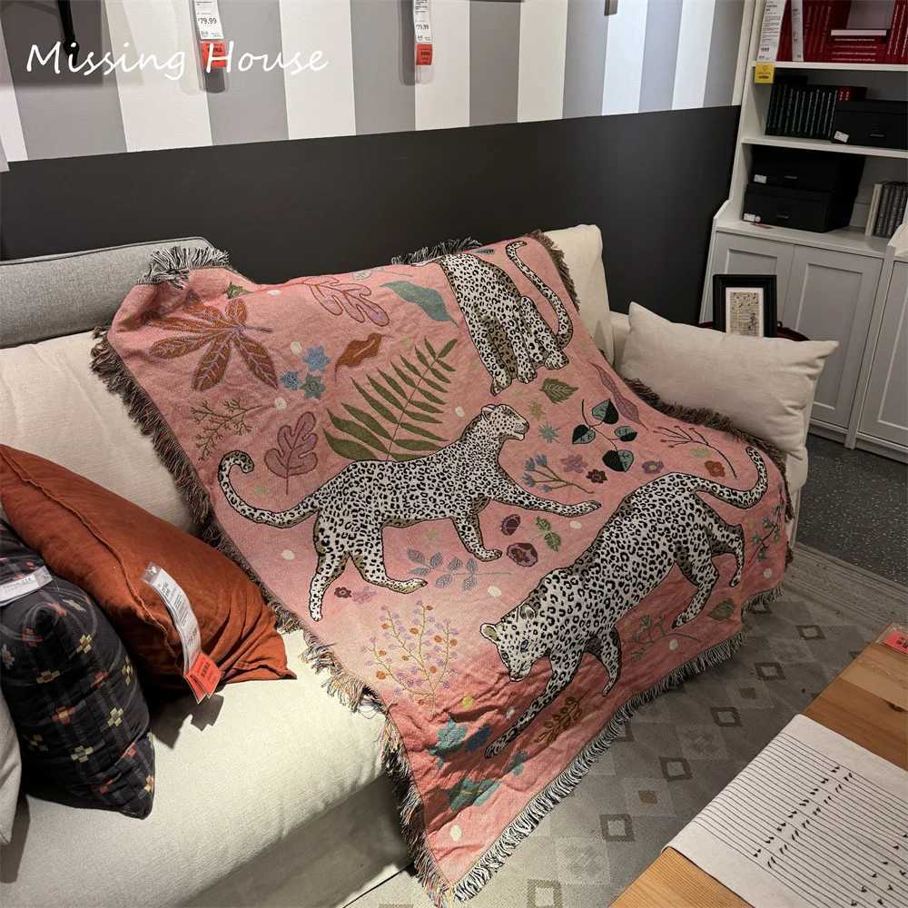 Decken Pastoral Leopard Baumwolle gewebt Decken Wandteppich Home Decro Personalisierte Geschenksofa Cover Matte Teppich