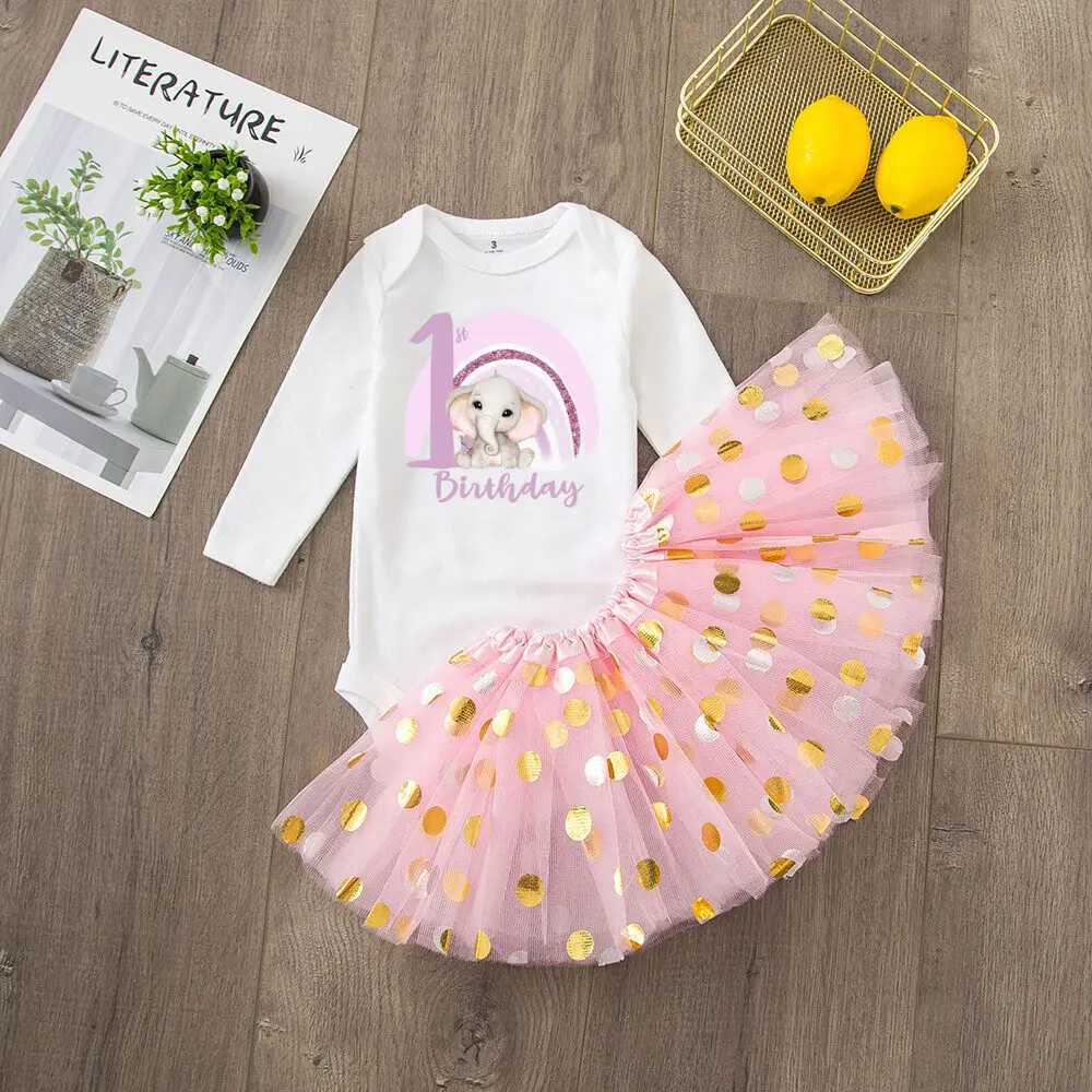 Mädchenkleider Baby Mädchen Erst Geburtstagskleid Elefant Print Mädchen Kleid Neugeborene Baby Mädchen Geburtstagskleid Geburtstag Party Kostumel2405