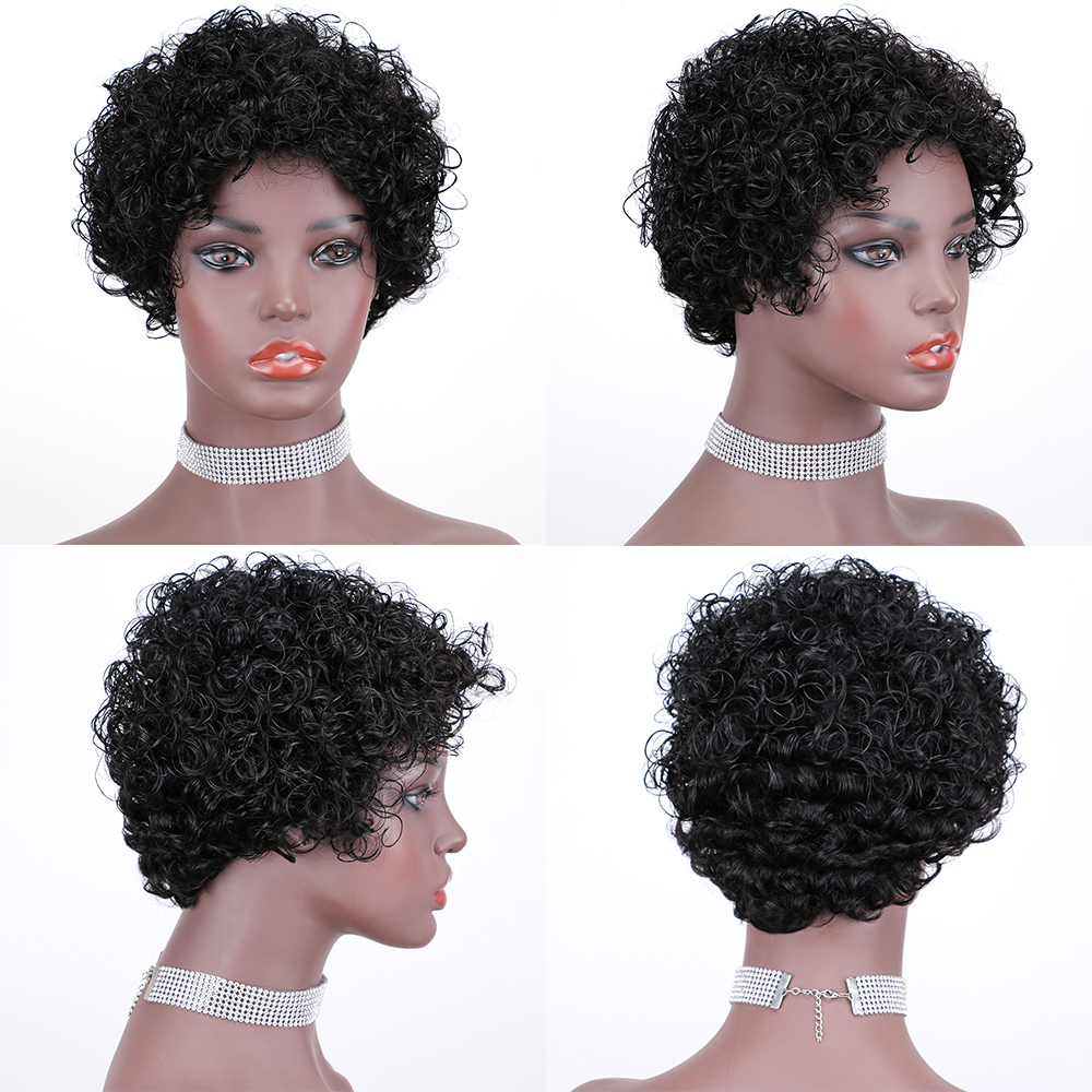 Curly Pixie Cut Wig Perruques à cheveux humains pour femmes noires Cheveux humains Bob Bob Wig avec Bangs Wavy Aucune Wig avant en dente