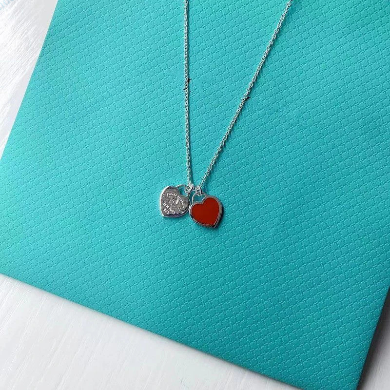 S925 Silver tiffanyjewelry heart necklace heart enamel blue heart love bead fashion bracelet necklace Bracelet 16-19cm adjustable