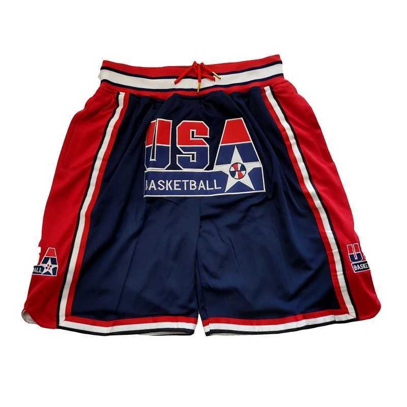 Men's Shorts Basketball Shorts USA 1992 Sewing Embroidery Outdoor Sport Shorts High-Quty Beach Pants Mesh Ventilation WHITE Blue 2023 New T240507