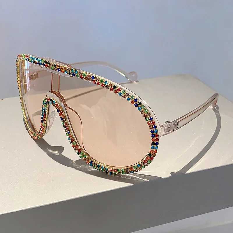 Óculos de sol Grass piloto de grandes dimensões Mulheres para fêmeas de luxo designer de marca Sun Glasses vintage Big Frame One Piece Diamond Crystal Shades J240508