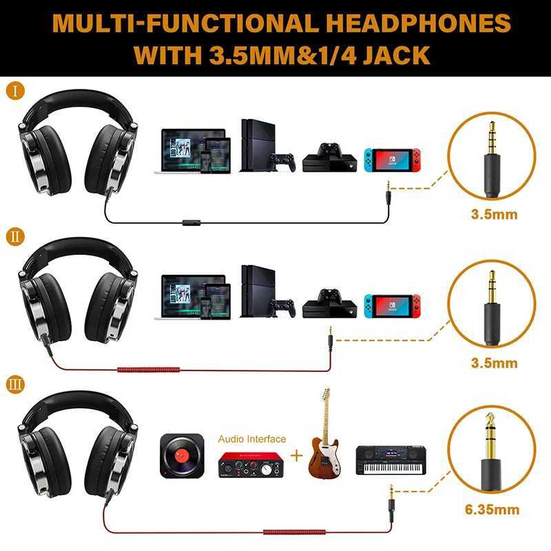 Fones de ouvido Oneodio sobre os fones de ouvido HIFI Studio DJ Ear Ear fones Monitorando músicas e fones de ouvido de jogos telefone e computador com microfone J240508