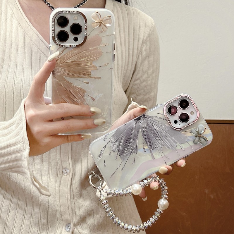 Advanced Shell Pattern Butterfly Phone Case Suitable for 15 Semi Transparent 14ProMax Phone Case 13P 12