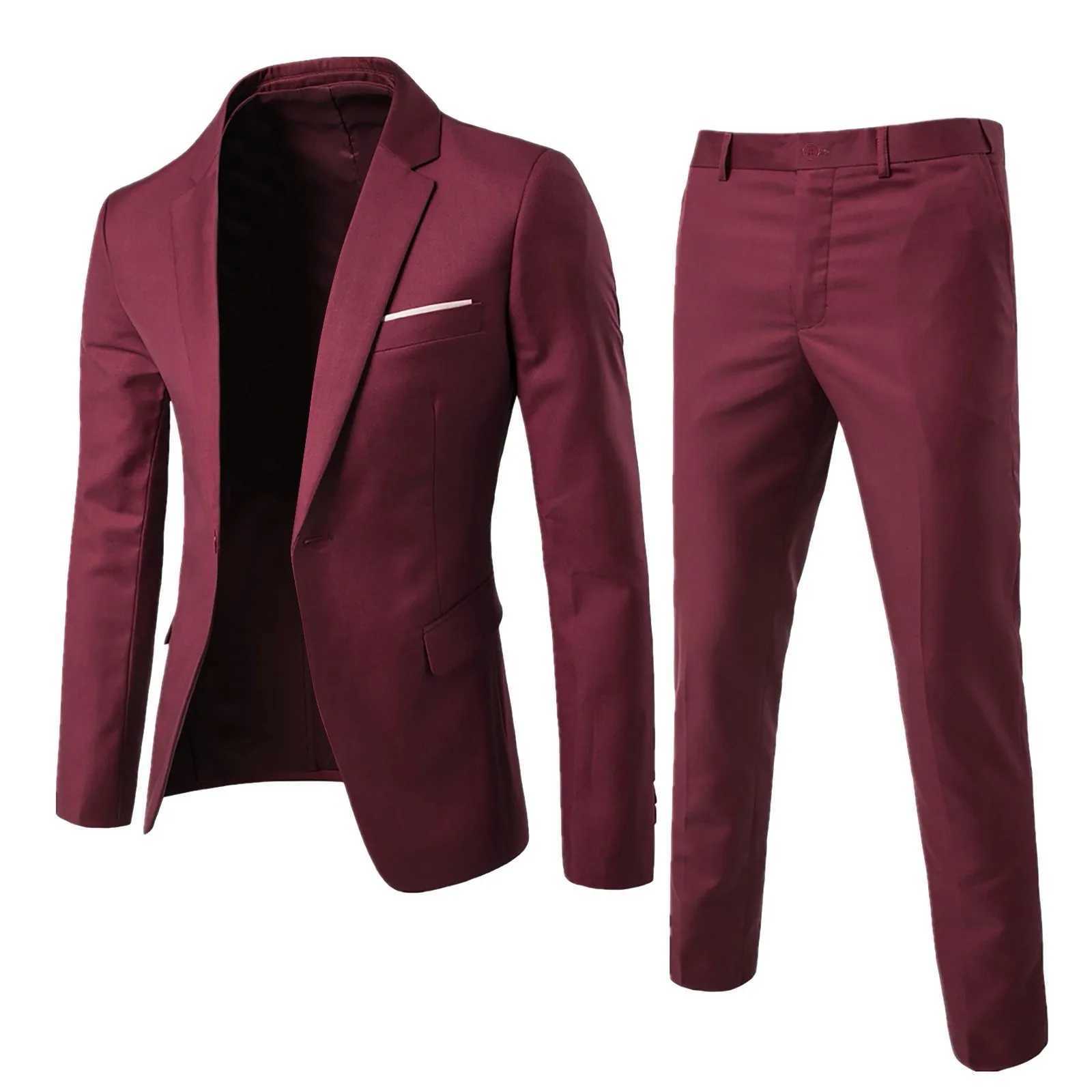 Trajes para hombres Blazers para hombre Mens Classic 2 piezas de chaquetas y pantalones adecuados para fiestas de bodas de negocios Pioneros de manga larga de alta calidad Soft Q240507