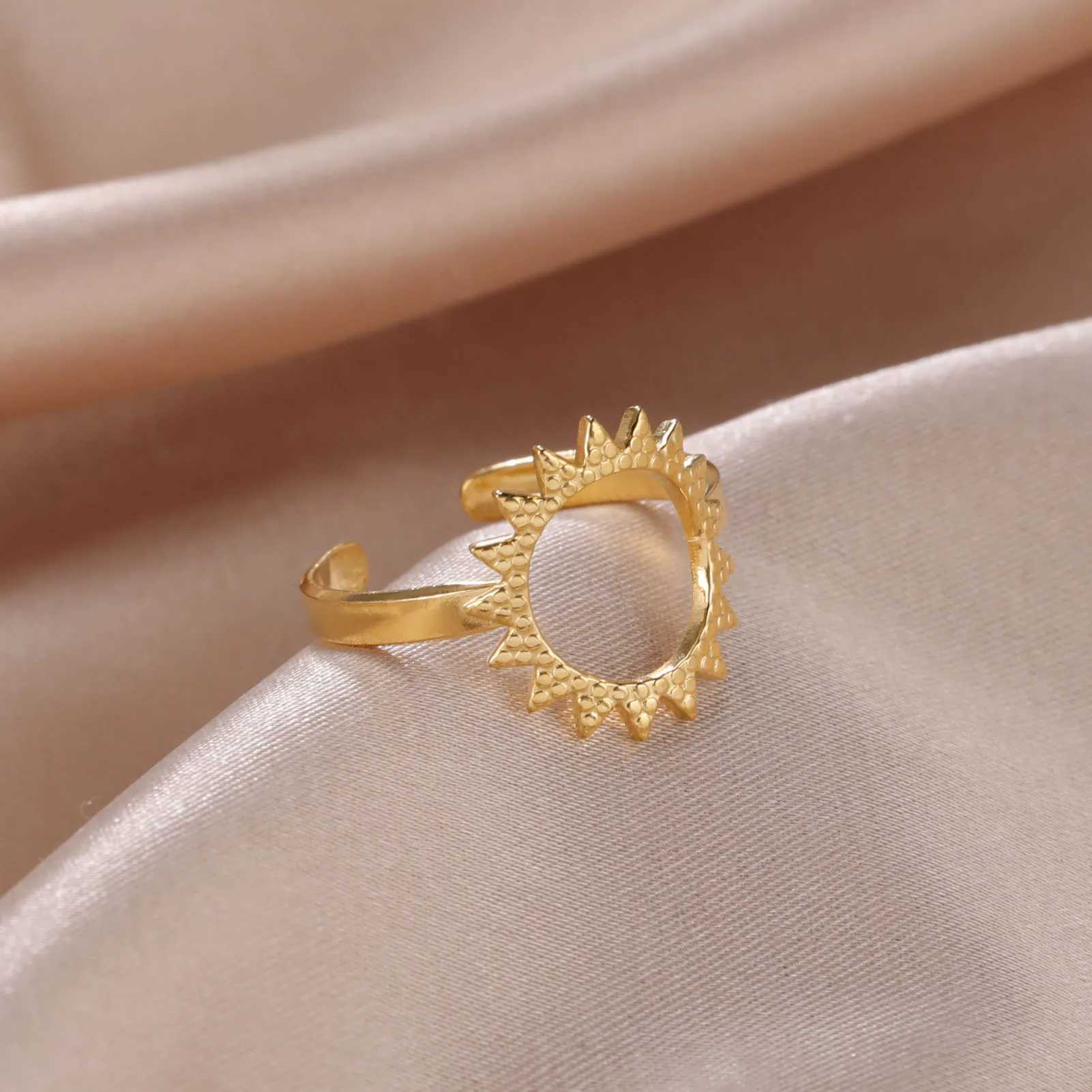 Pierścionki ślubne Skyrim Gold Kolor Sun Pierścień dla kobiet kochanek ze stali nierdzewnej Boho Regulowane otwarte palce Pierścienie 2024 Modna biżuteria prezent urodzinowy