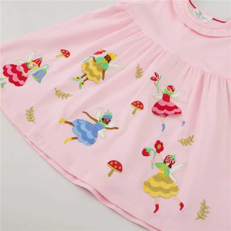 Robes de fille sautant mètres roses filles robes de fête de fée broderie d'anniversaire de mode enfants de Nouvel An vêtements enfants robes d'été costumel2405