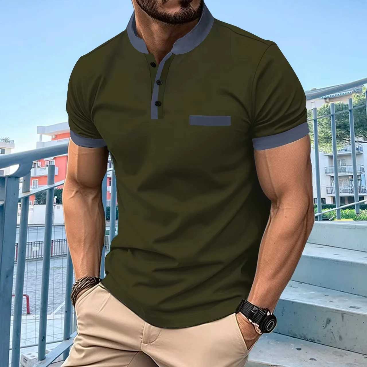 Heren Polo's Zomer Nieuwe Dagelijkse sport Casual T-shirt Solid Color Fashion Trend Button Flip Collar Mens Polo Shirt Q240508