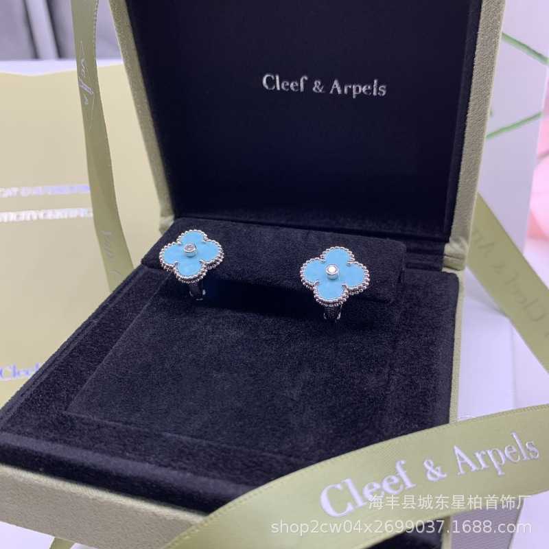 Fashionforward earrings for diverse Settings Silver New High Valentine's Day with Christmas Lake Blue Clover Earrings Lucky with common vanly